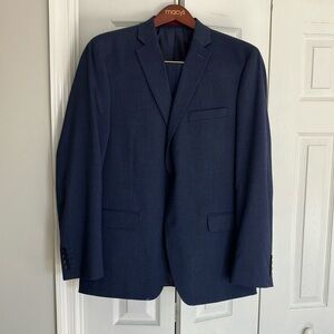 Blue Suit with Notched Lapels and Textured Fabric